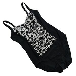 Krista Women's One Piece High Back Swimsuit Black White Geometric Print Size 12